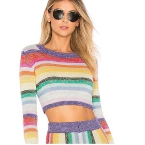 Lovers + Friends Believe Cropped Sweater Rainbow & Sparkle size S